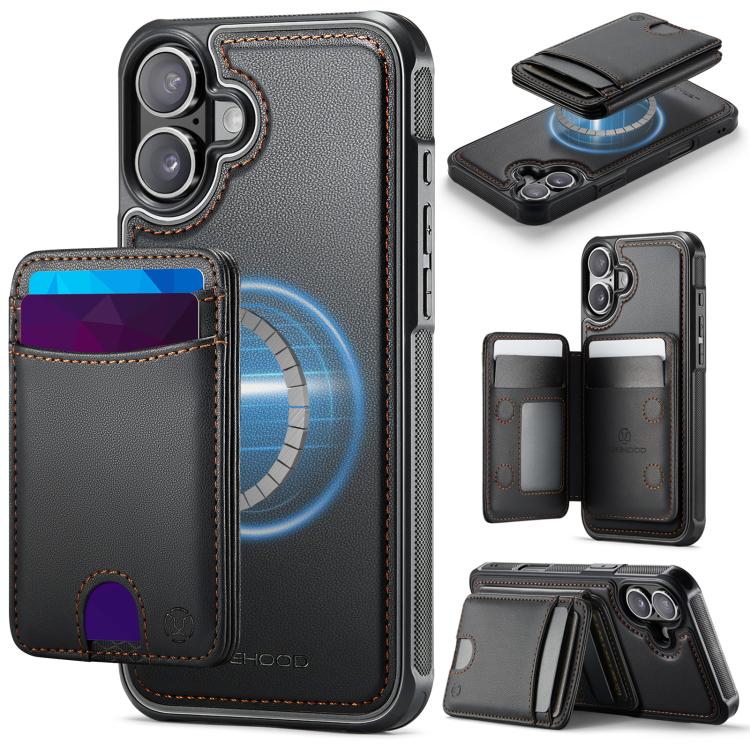 For iPhone 17 JEEHOOD J10 Flip Card Bag MagSafe Split RFID Leather Phone Case(Black)