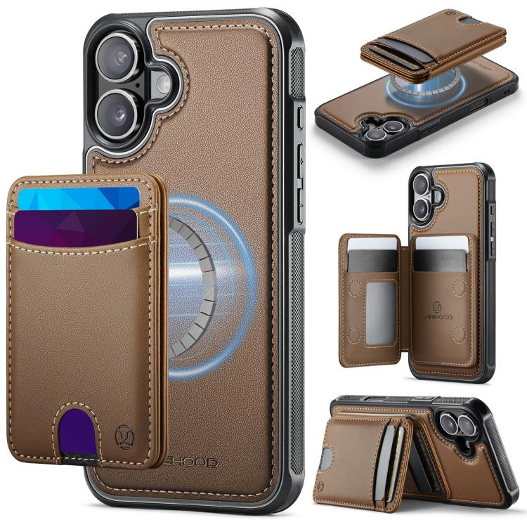 For iPhone 17 JEEHOOD J10 Flip Card Bag MagSafe Split RFID Leather Phone Case(Brown)