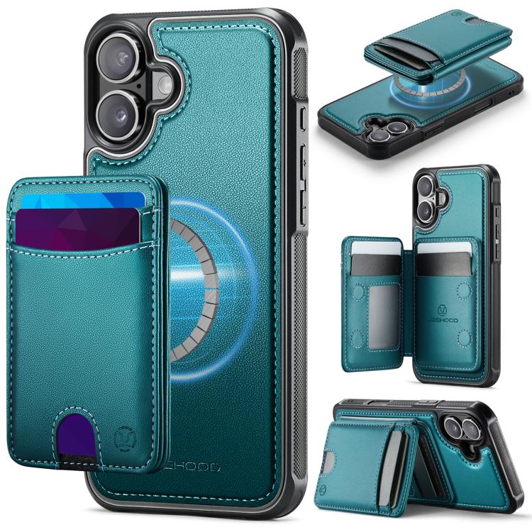 For iPhone 17 JEEHOOD J10 Flip Card Bag MagSafe Split RFID Leather Phone Case(Green)