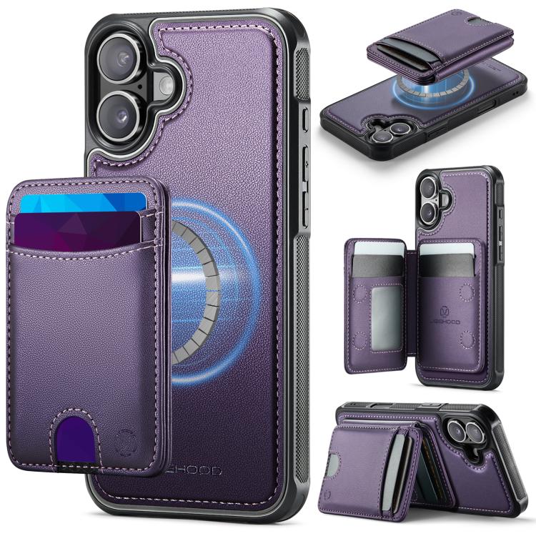 For iPhone 17 JEEHOOD J10 Flip Card Bag MagSafe Split RFID Leather Phone Case(Purple)