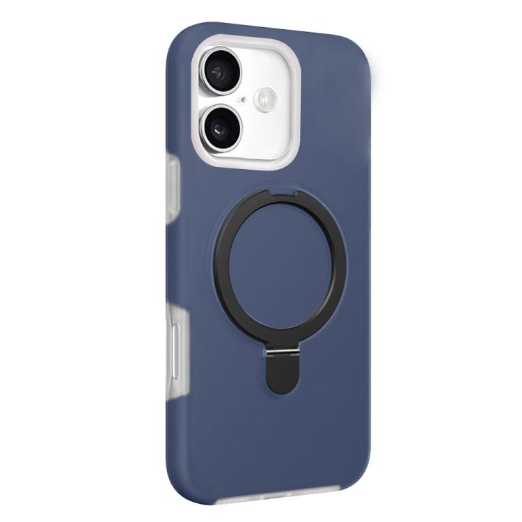 For iPhone 17 Jelly Liquid Silicone MagSafe Holder Phone Case(Dark Blue + Black)
