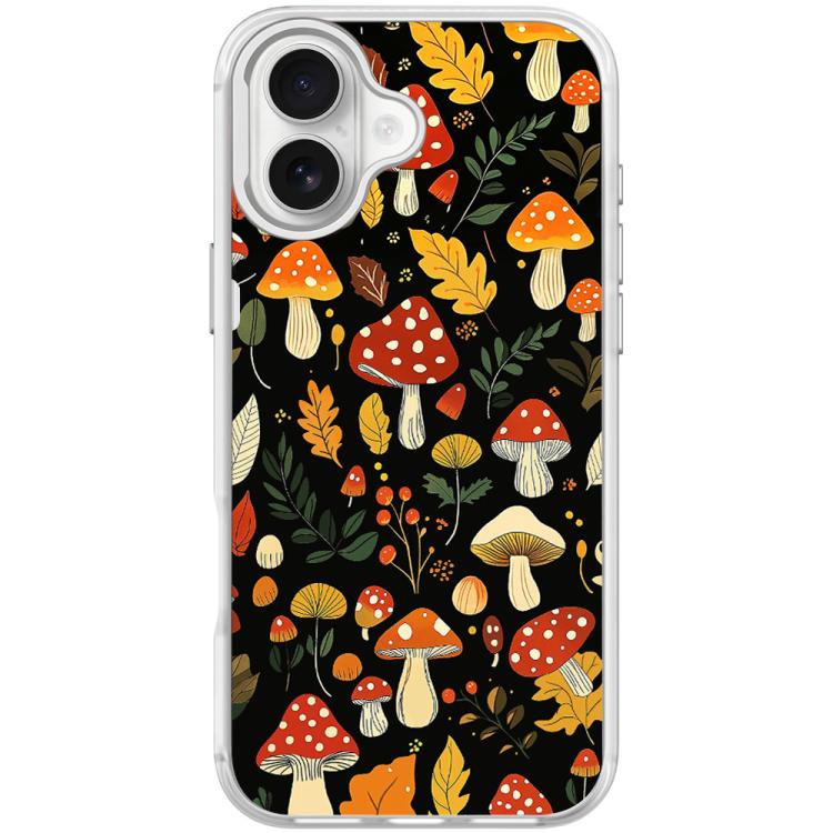 For iPhone 17 Jungle Mushrooms Pattern Magnetic Phone Case(Transparent White)
