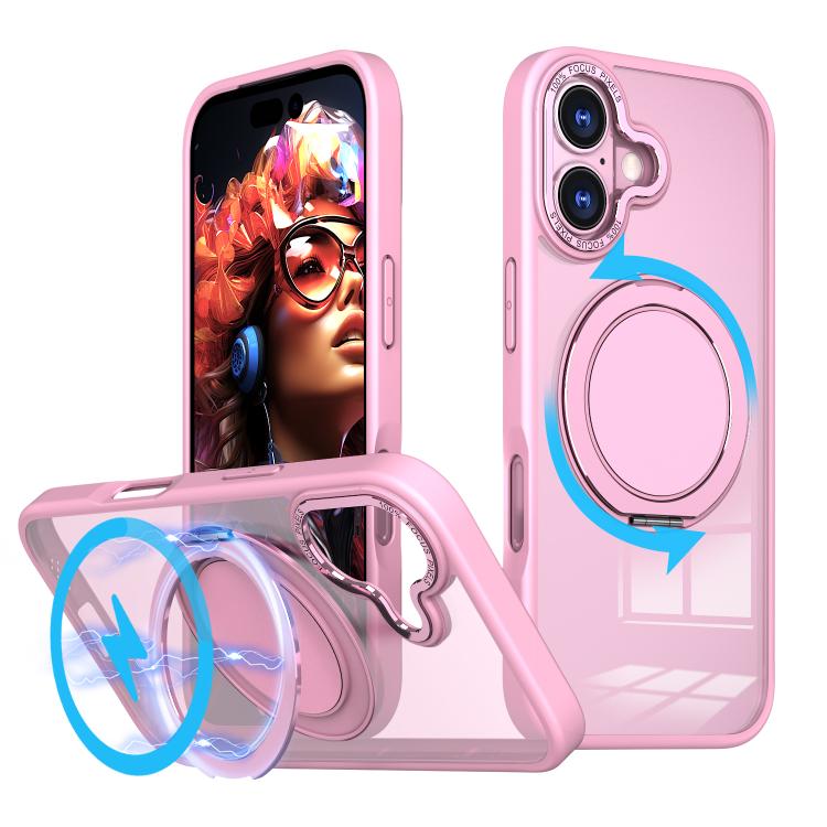 For iPhone 17 Kalebol 360-degree Rotating MagSafe Magnetic Holder Phone Case(Pink)
