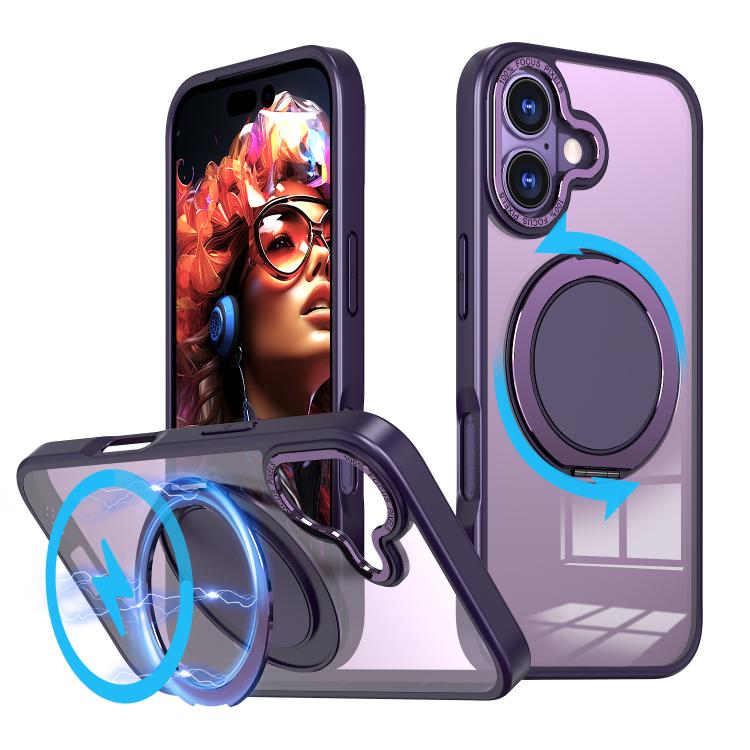 For iPhone 17 Kalebol 360-degree Rotating MagSafe Magnetic Holder Phone Case(Purple)