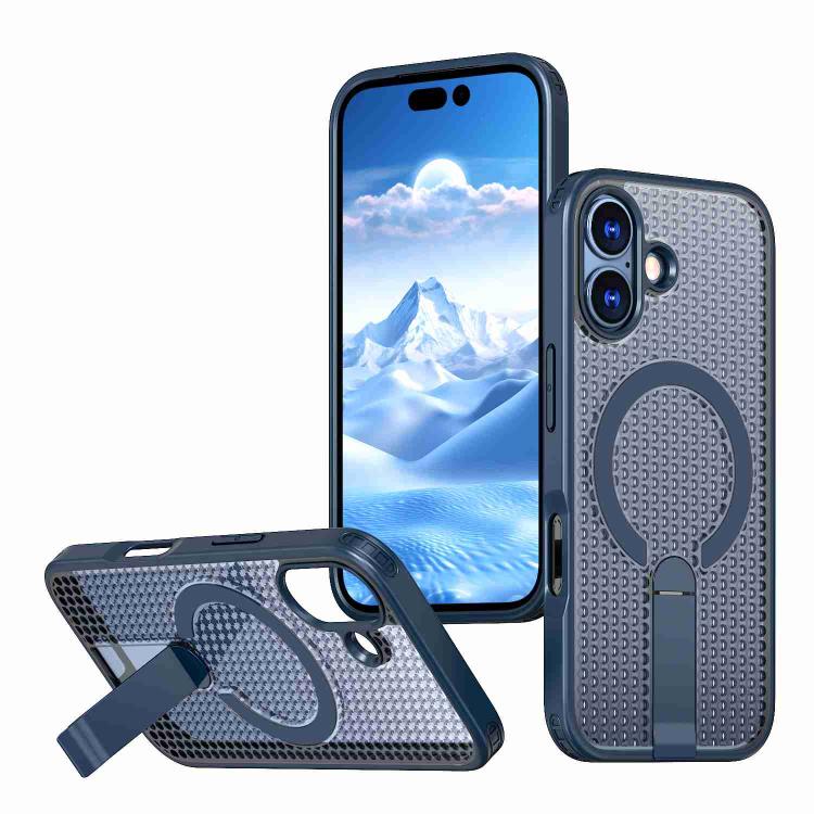 For iPhone 17 kalebol Honeycomb Cooling MagSafe Holder Phone Case(Blue)