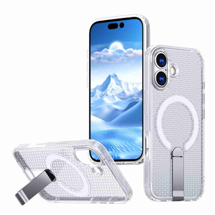 For iPhone 17 kalebol Honeycomb Cooling MagSafe Holder Phone Case(Frosted Transparent)