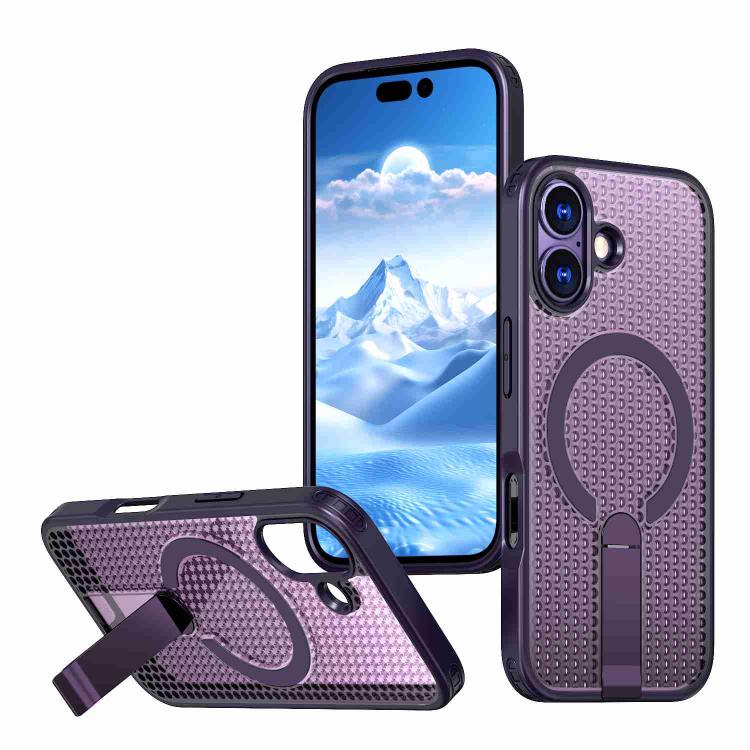 For iPhone 17 kalebol Honeycomb Cooling MagSafe Holder Phone Case(Purple)