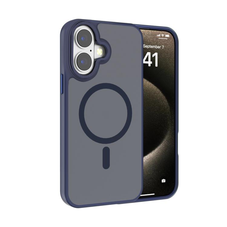 For iPhone 17 Kalebol Metal Lens Frame MagSafe Frosted PC Phone Case(Navy Blue)