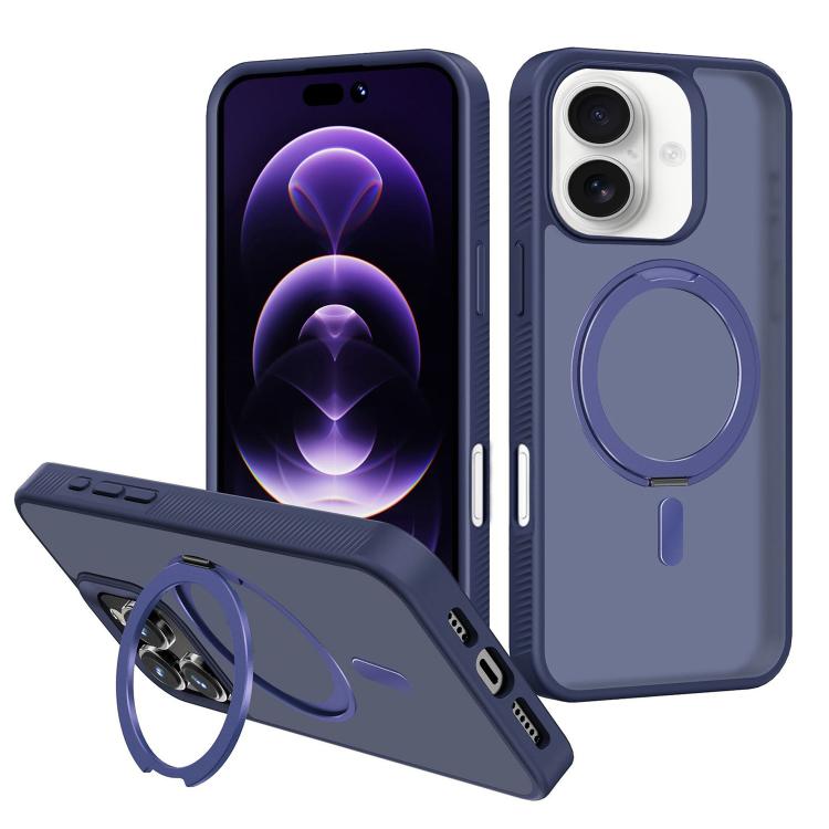 For iPhone 17 Kalebol Rotating Holder MagSafe PC Hybrid TPU Phone Case(Blue)