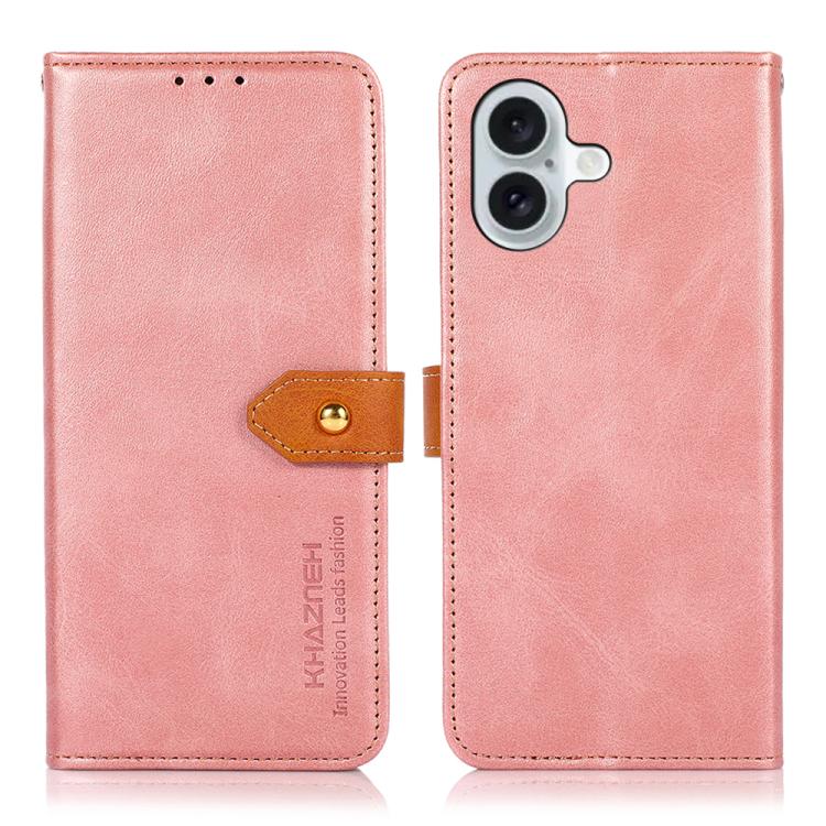 For iPhone 17 KHAZNEH Dual-color Cowhide Texture Flip Leather Phone Case(Rose Gold)