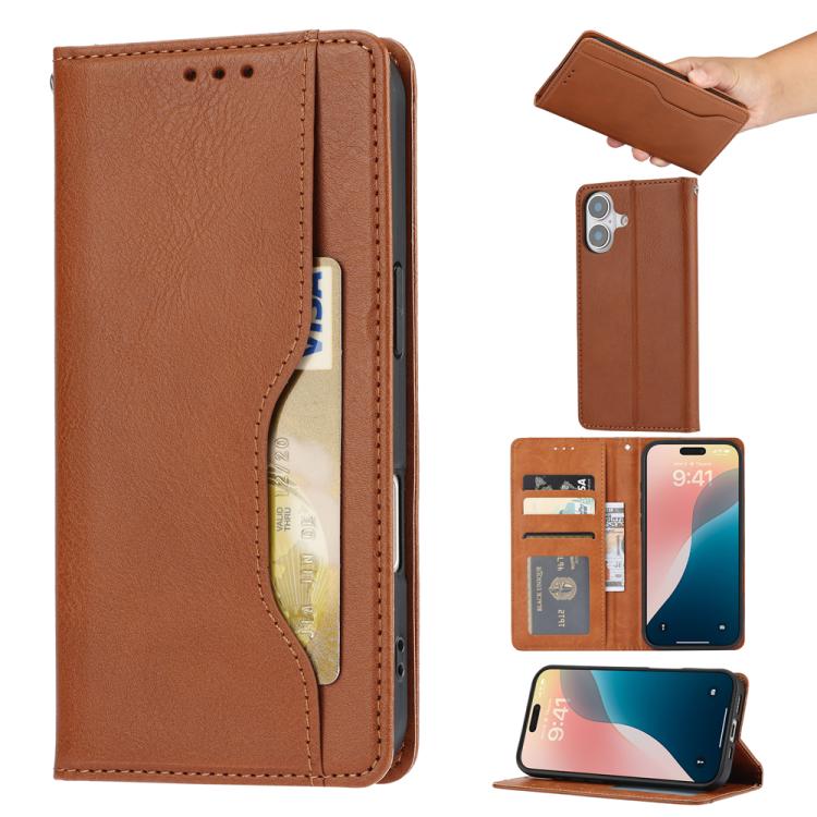 For iPhone 17 Knead Skin Texture Flip Leather Phone Case(Brown)