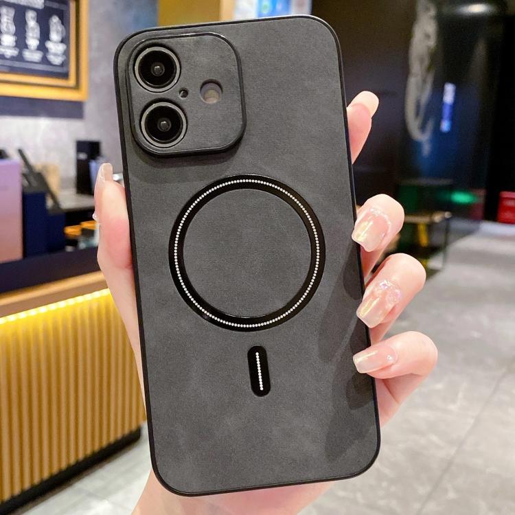 For iPhone 17 Lambskin Faux Leather Magnetic Phone Case(Black)