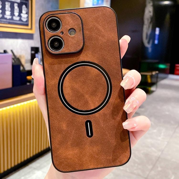 For iPhone 17 Lambskin Faux Leather Magnetic Phone Case(Dark Brown)