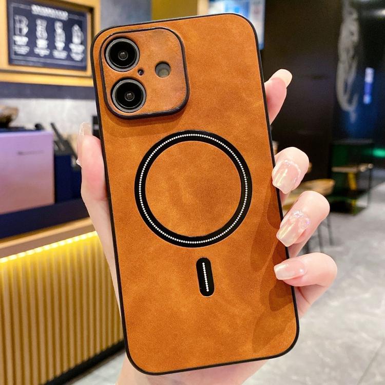 For iPhone 17 Lambskin Faux Leather Magnetic Phone Case(Light Brown)