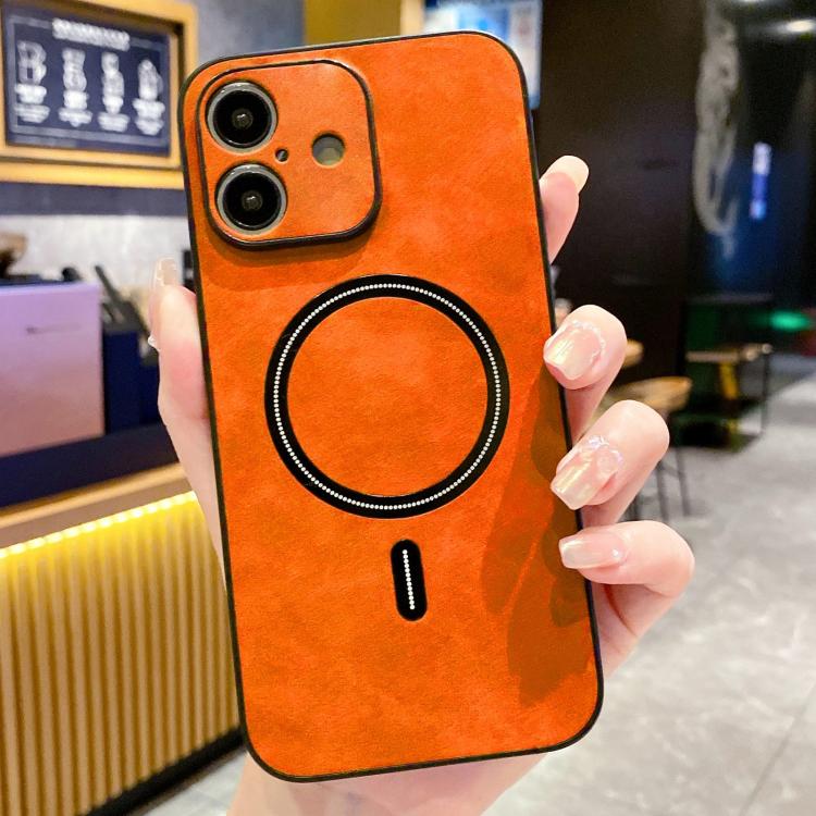 For iPhone 17 Lambskin Faux Leather Magnetic Phone Case(Orange)