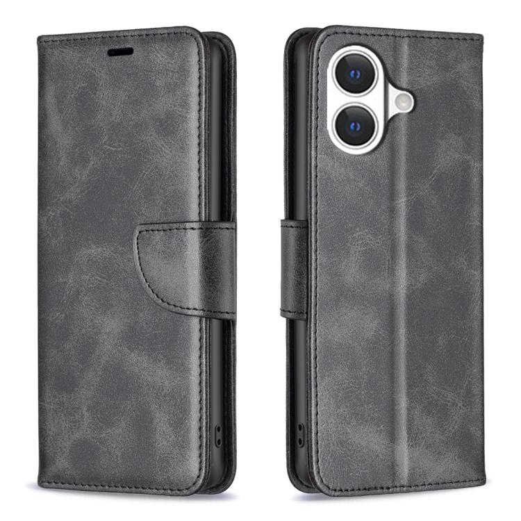 For iPhone 17 Lambskin Texture Pure Color Flip Leather Phone Case(Black)