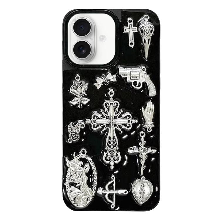 For iPhone 17 Large Hole Camera Frame Dark-themed Gun Design Full Coverage Phone Case(Black)