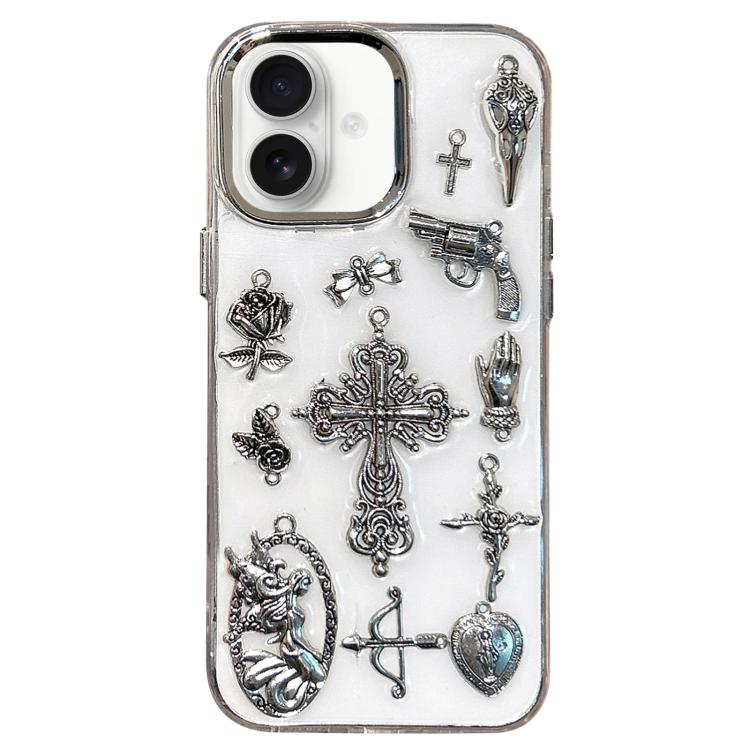 For iPhone 17 Large Hole Camera Frame Dark-themed Gun Design Full Coverage Phone Case(Transparent)