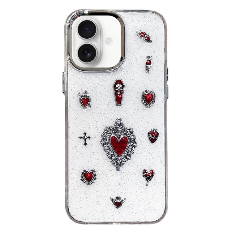 For iPhone 17 Large Hole Camera Frame Dark-themed Heart Design Full Coverage Phone Case(Transparent)