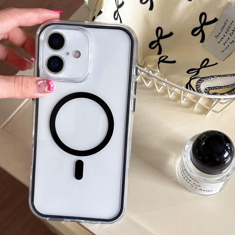 For iPhone 17 Large Hole Camera Macaron Transparency MagSafe Phone Case(Black)