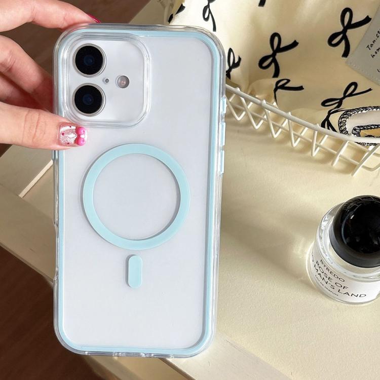 For iPhone 17 Large Hole Camera Macaron Transparency MagSafe Phone Case(Light Blue)