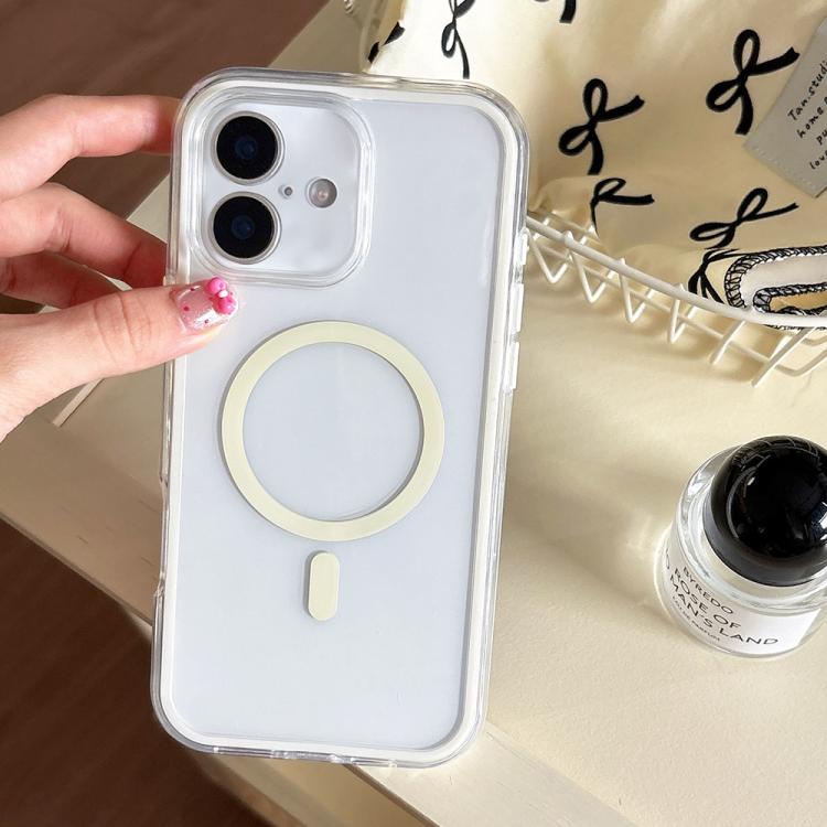 For iPhone 17 Large Hole Camera Macaron Transparency MagSafe Phone Case(Light Gold)