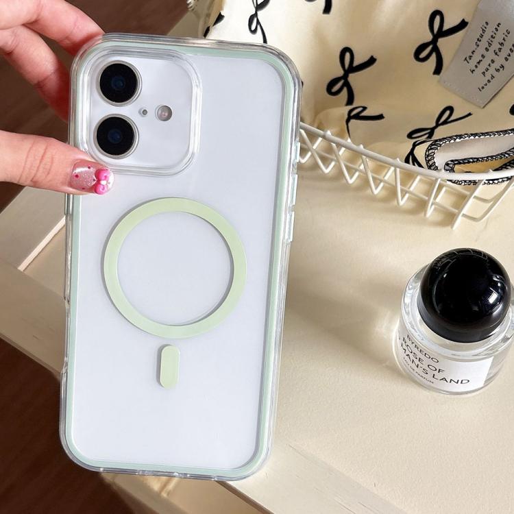 For iPhone 17 Large Hole Camera Macaron Transparency MagSafe Phone Case(Light Green)