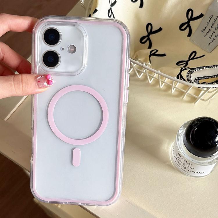 For iPhone 17 Large Hole Camera Macaron Transparency MagSafe Phone Case(Pink)