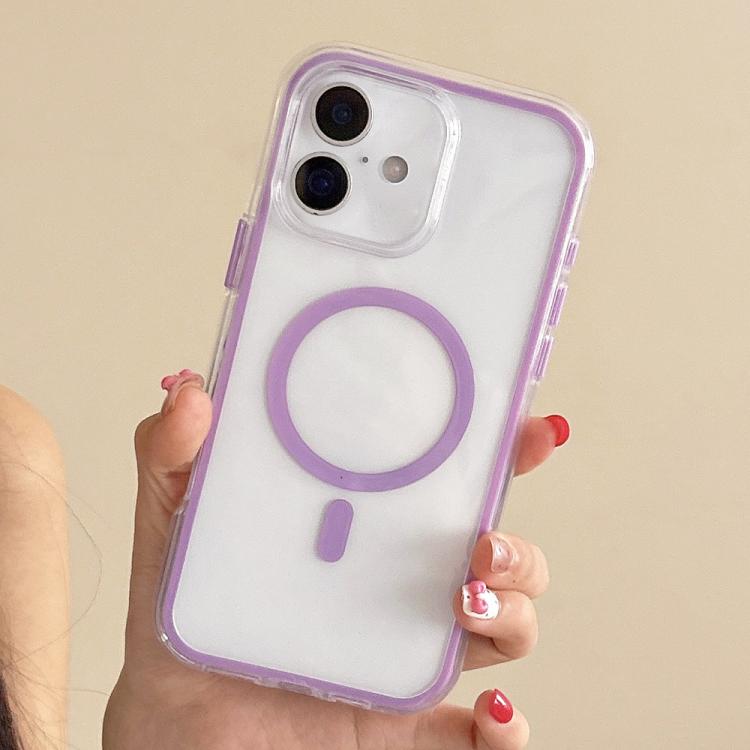 For iPhone 17 Large Hole Camera Macaron Transparency MagSafe Phone Case(Purple)