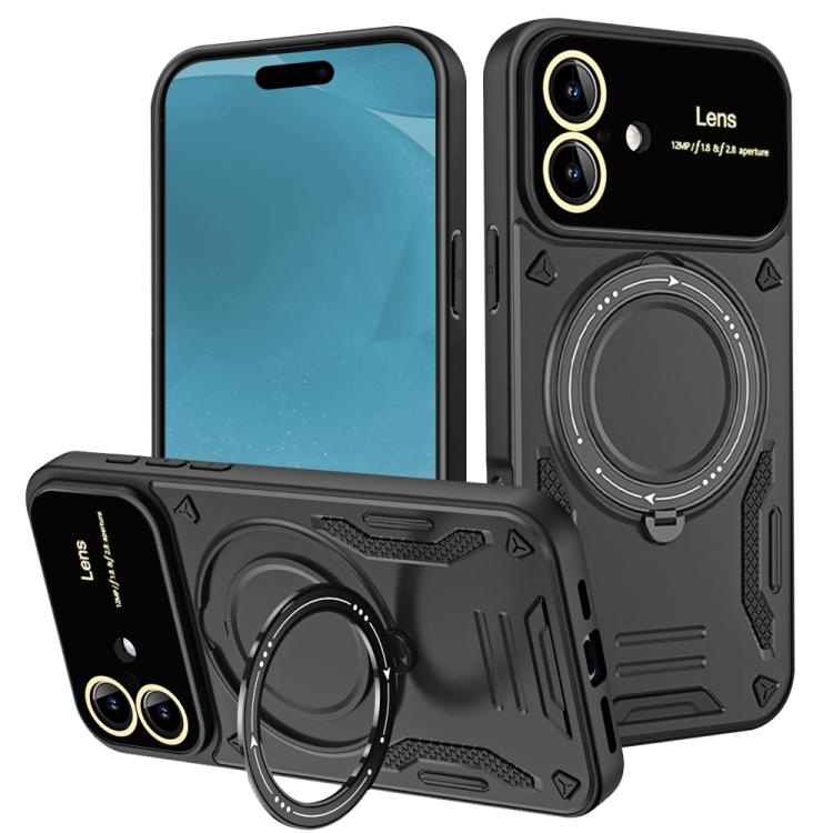For iPhone 17 Large Window MagSafe Holder Phone Case(Black)
