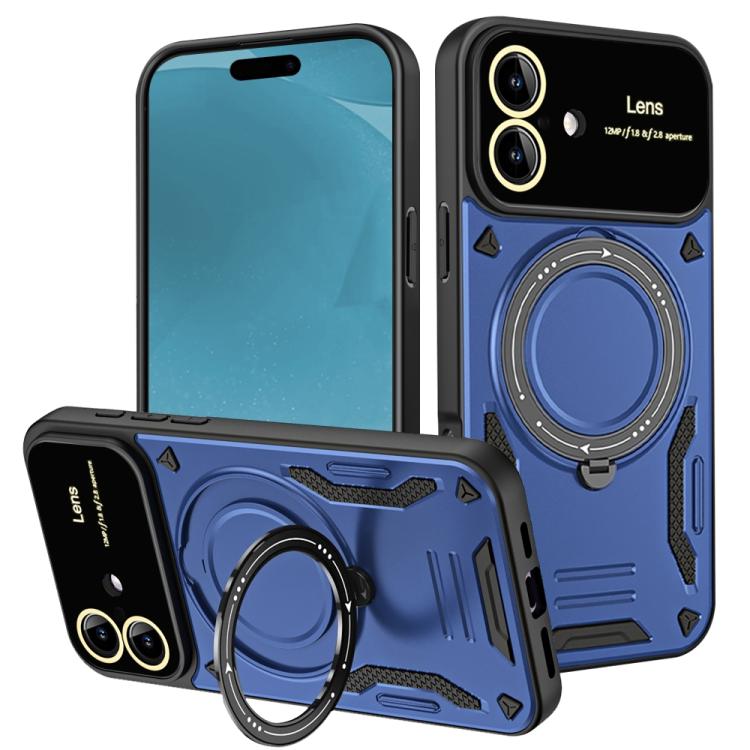 For iPhone 17 Large Window MagSafe Holder Phone Case(Blue)