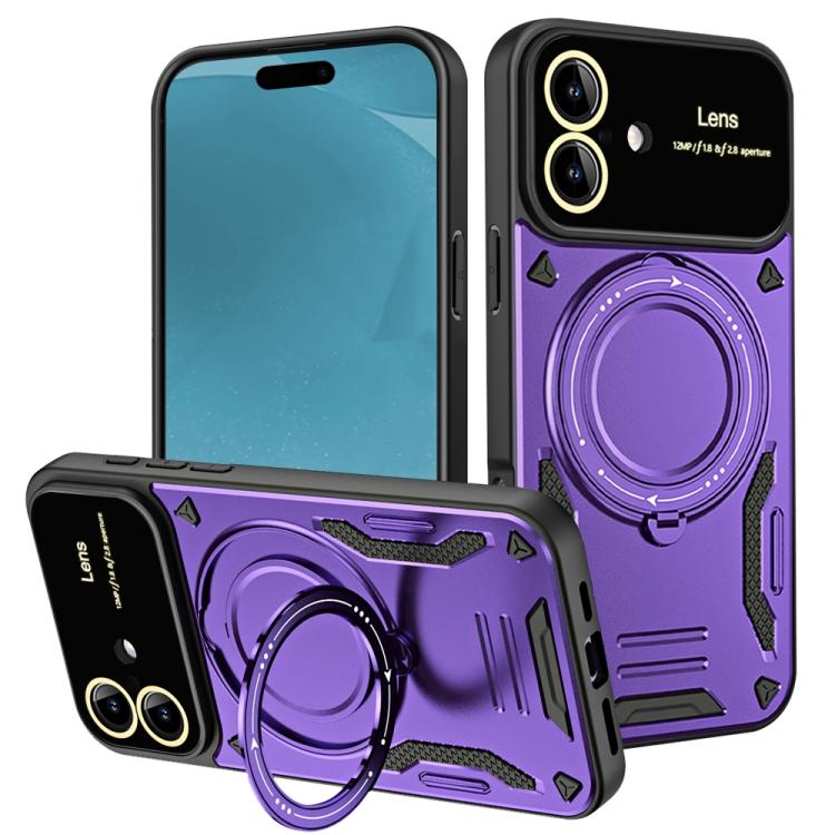 For iPhone 17 Large Window MagSafe Holder Phone Case(Purple)