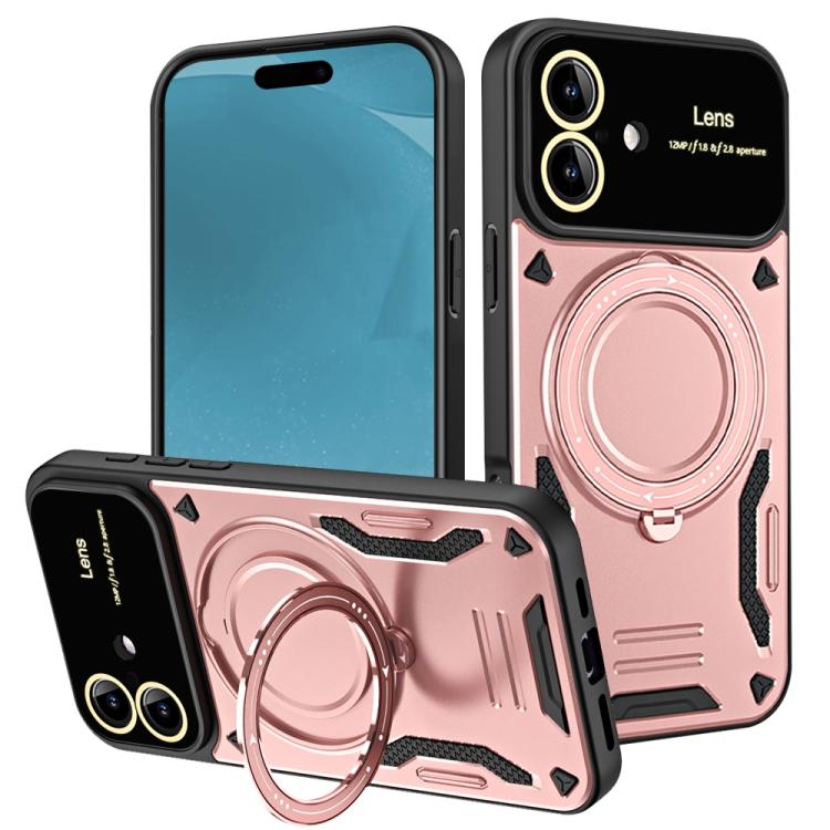 For iPhone 17 Large Window MagSafe Holder Phone Case(Rose Gold)