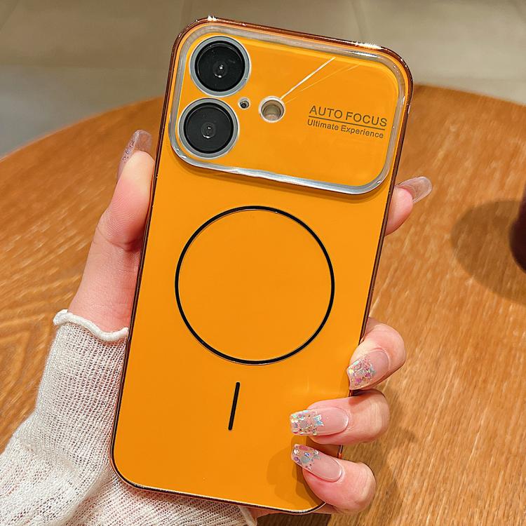 For iPhone 17 Laser Large Hole Camera Frame Fine Ring Magsafe Phone Case(Orange)
