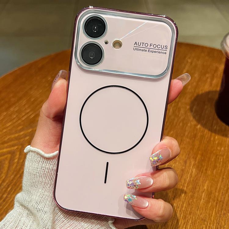 For iPhone 17 Laser Large Hole Camera Frame Fine Ring Magsafe Phone Case(Pink)