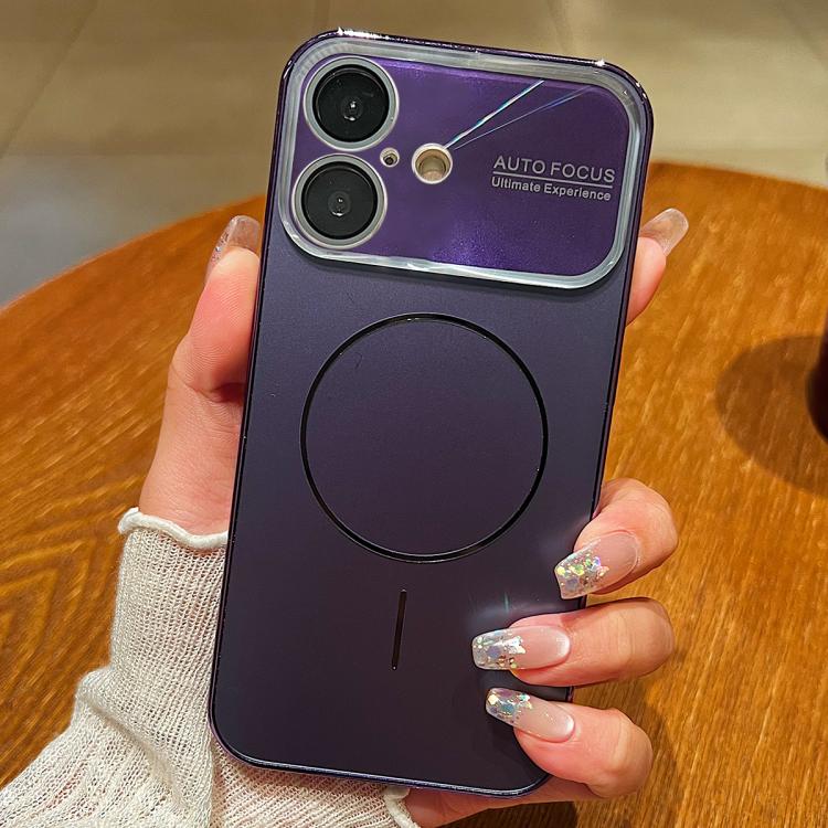 For iPhone 17 Laser Large Hole Camera Frame Fine Ring Magsafe Phone Case(Purple)