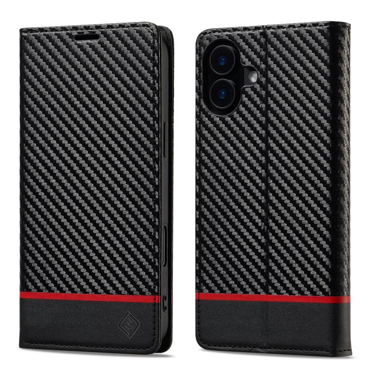 For iPhone 17 LC.IMEEKE Carbon Fiber Leather Phone Case(Horizontal Black)