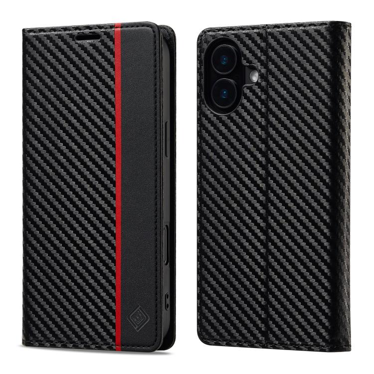 For iPhone 17 LC.IMEEKE Carbon Fiber Leather Phone Case(Vertical Black)