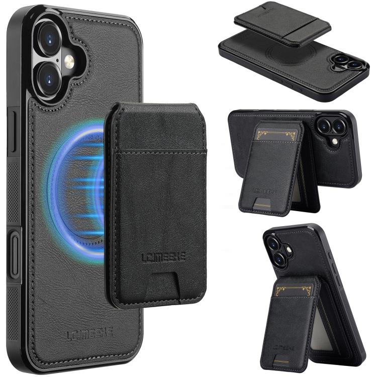 For iPhone 17 LC.IMEEKE L3 Series Detachable RFID Card Bag Magsafe Phone Case(Black)