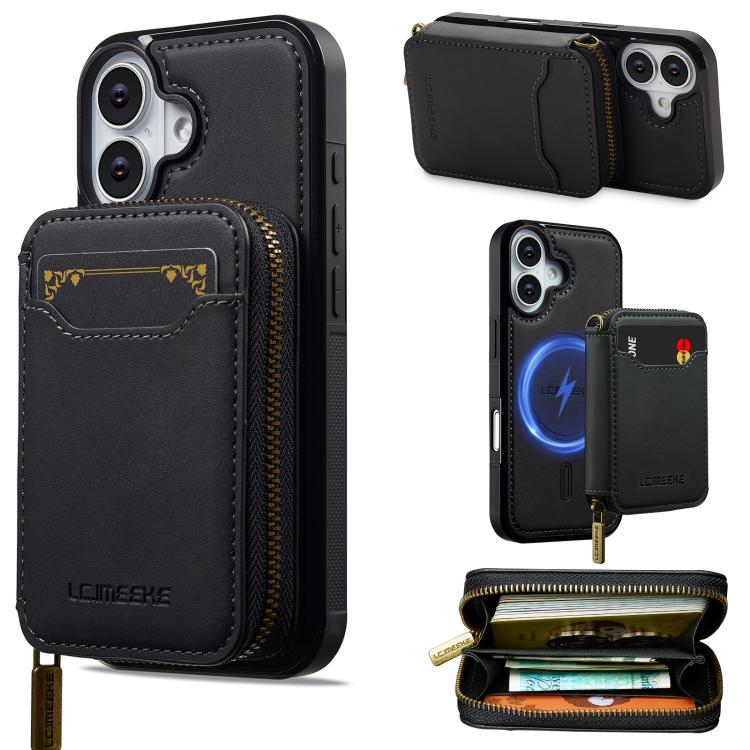 For iPhone 17 LC.IMEEKE L6 Series Zipper Card Bag MagSafe Magnetic Phone Case(Black)