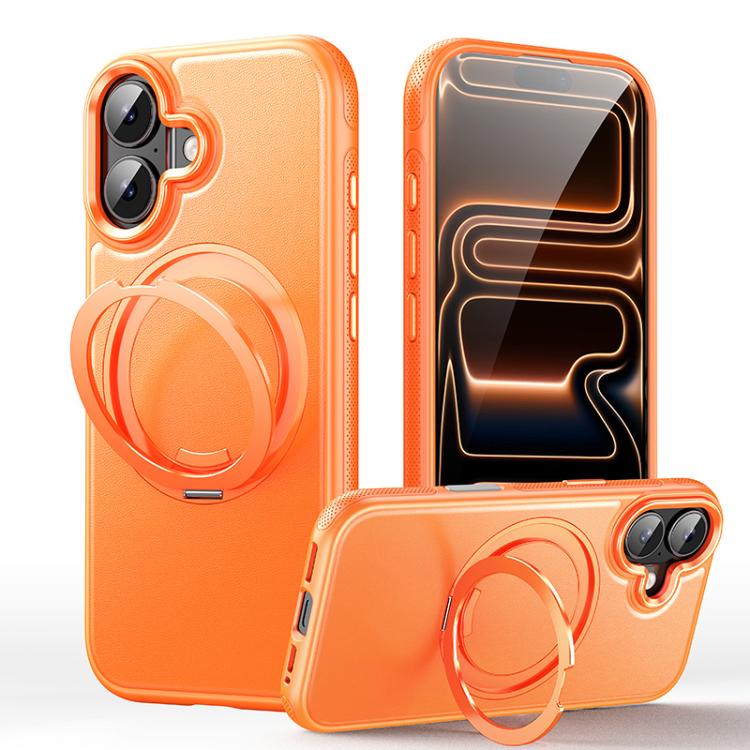 For iPhone 17 Leather Texture 360 Degrees Rotating Magnetic Holder Phone Case(Orange)