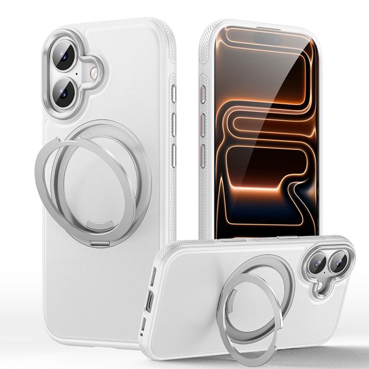 For iPhone 17 Leather Texture 360 Degrees Rotating Magnetic Holder Phone Case(Silver)