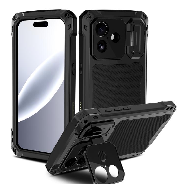 For iPhone 17 Lens Holder Metal IP54 Life Waterproof Three-proof MagSafe Phone Case(Black)