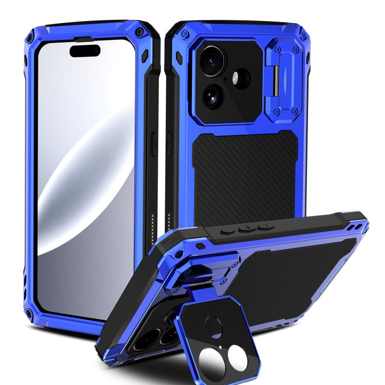 For iPhone 17 Lens Holder Metal IP54 Life Waterproof Three-proof MagSafe Phone Case(Blue)