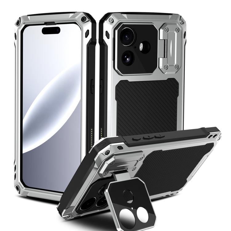 For iPhone 17 Lens Holder Metal IP54 Life Waterproof Three-proof MagSafe Phone Case(Silver)