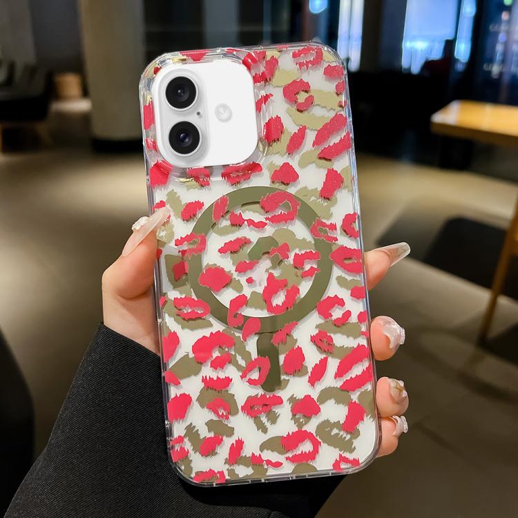 For iPhone 17 Leopard MagSafe Dual-side Laminating IMD Phone Case(Pink)