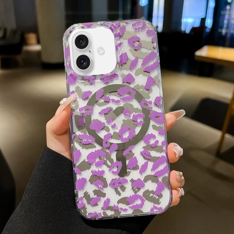 For iPhone 17 Leopard MagSafe Dual-side Laminating IMD Phone Case(Purple)