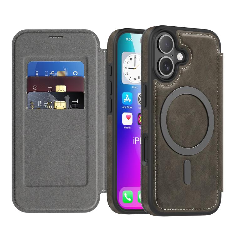 For iPhone 17 Linton MagSafe Leather Phone Case(Grey)