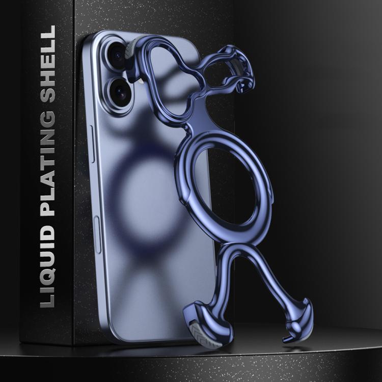 For iPhone 17 Liquid Plating PC Hollow MagSafe Phone Case(Blue)
