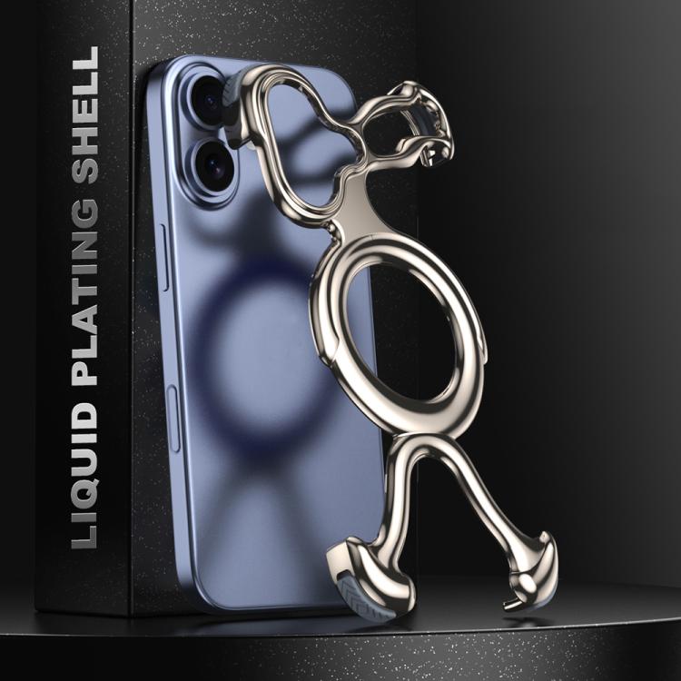 For iPhone 17 Liquid Plating PC Hollow MagSafe Phone Case(Titanium Grey)